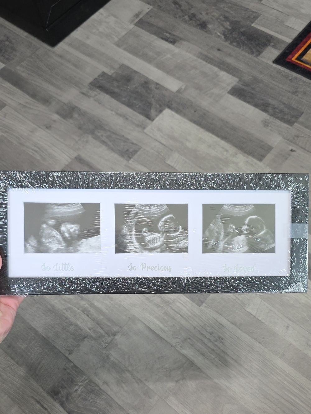 Triple Ultrasound Photo Frame with Text "So Little, So Precious, So Loved"
